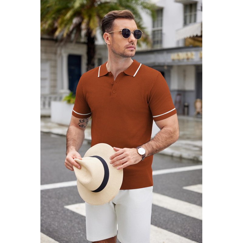 Men's Knit Polo Shirts Casual Short Sleeve Collared Summer Polo