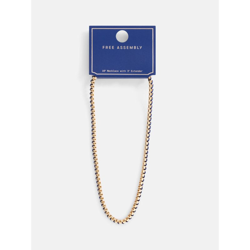 Women's Gold-Tone and Navy Cord Chain Necklace 16 Inch with Extender