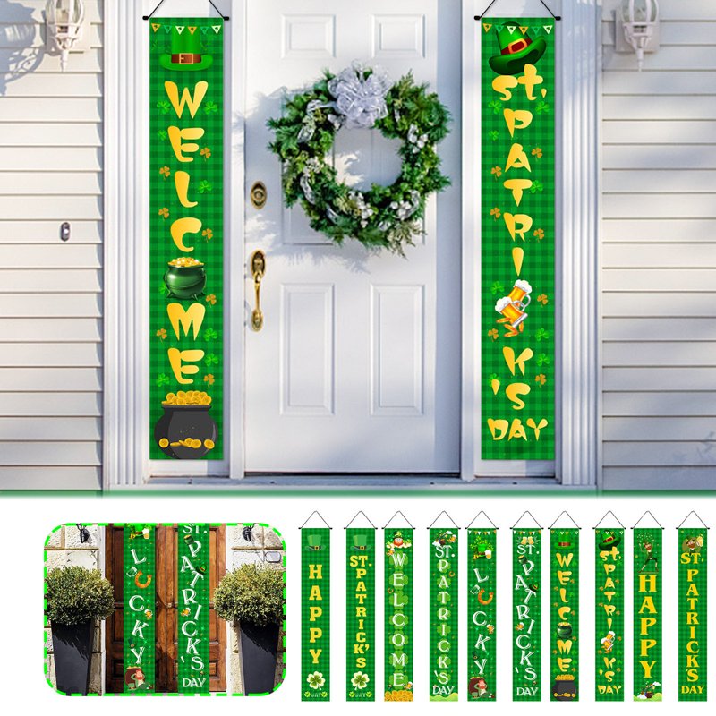 St. Patrick's Day Door Porch Banner Irish Shamrock Welcome Outdoor Decor