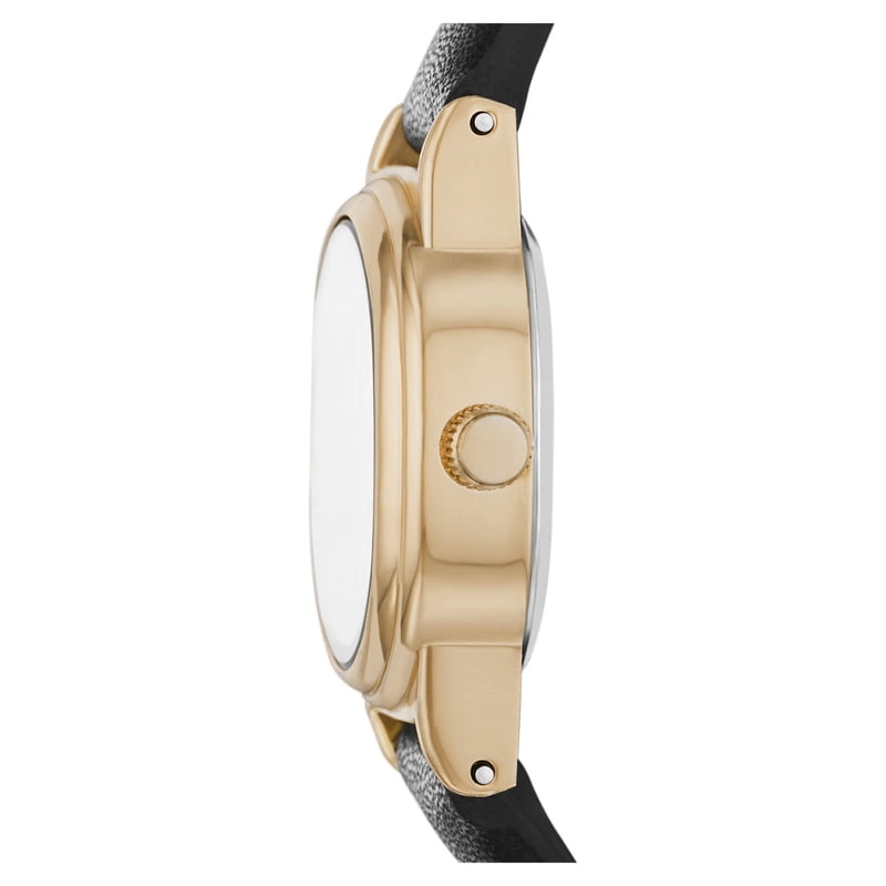 Women's Quartz Analog Wristwatch with Gold Tone Oval Case and Faux Leather Strap