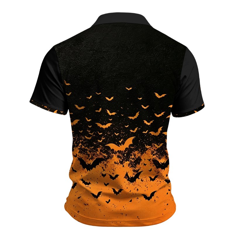 Men's Halloween Bat Print Polo Shirt Short Sleeve Casual Collared Top