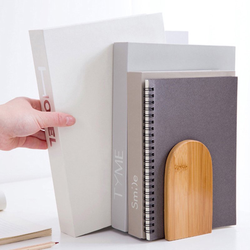 Natural Bamboo Bookend Set - Heavy Duty Anti Slip Office Shelf Holders