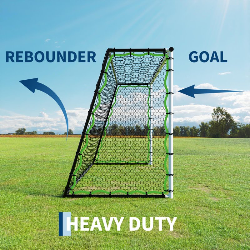 GOGRANT 3-in-1 Soccer Rebounder Net 7x5ft - White & Black, Ultra-Responsive, Steel Frame