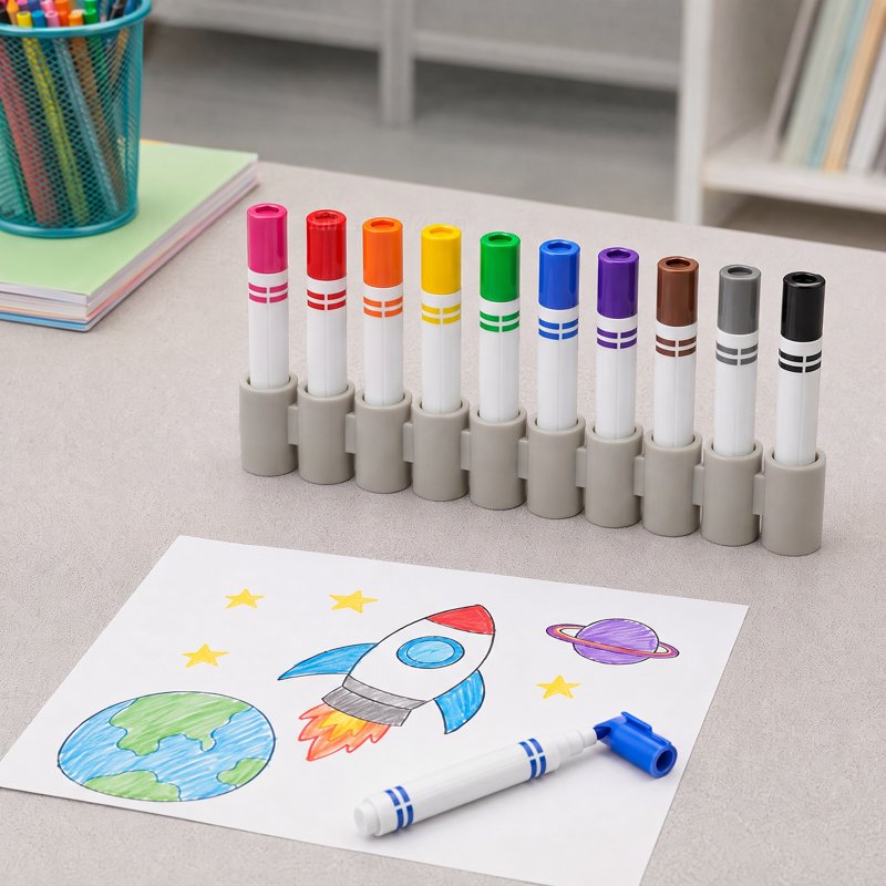 Silicone Marker Holders 5 Pack - Portable Organizers for Broad Tip Markers, Lids, Drying Prevention