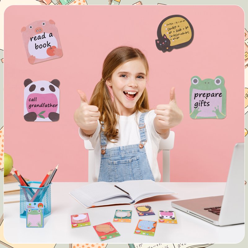 Cute Animal Sticky Notes Bulk Set - 800 Sheets, Small Note Pads for Office & Kitchen