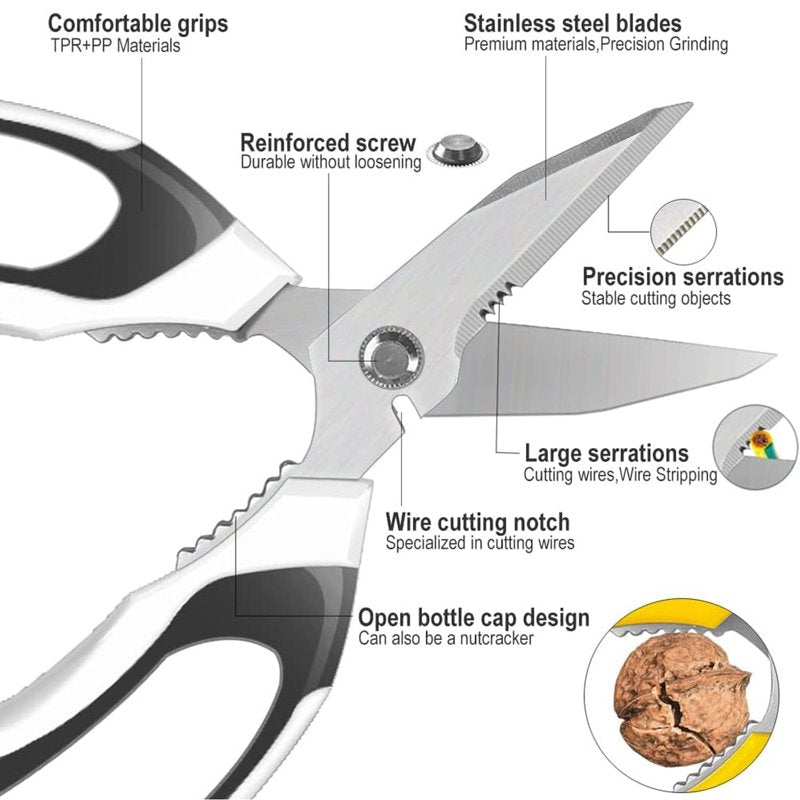 8-Inch Heavy Duty Scissors with Protective Cover - Serrated Stainless Steel, Yellow (Variation: White)