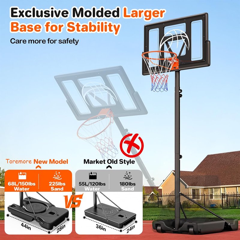 Adjustable Outdoor Basketball Hoop 10FT with 44-Inch Backboard Portable for Kids & Adults