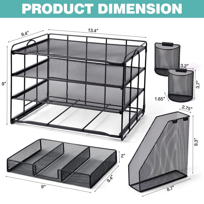 Multi-Tier Desk Organizer with File Drawers and Pen Holders - Office Storage Solution