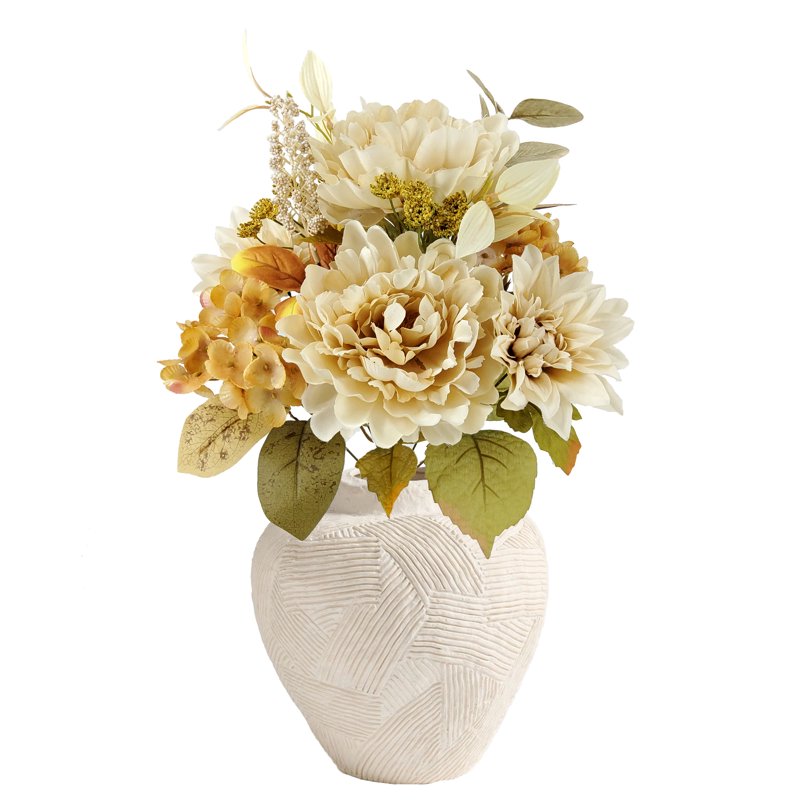 Artificial Peony and Dahlia Bouquet - Cream Indoor Floral Decor, 18.5in
