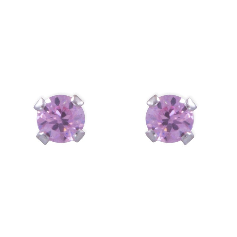 Sterling Silver Cubic Zirconia Stud Earrings Set - 4 Pairs, Multiple Sizes