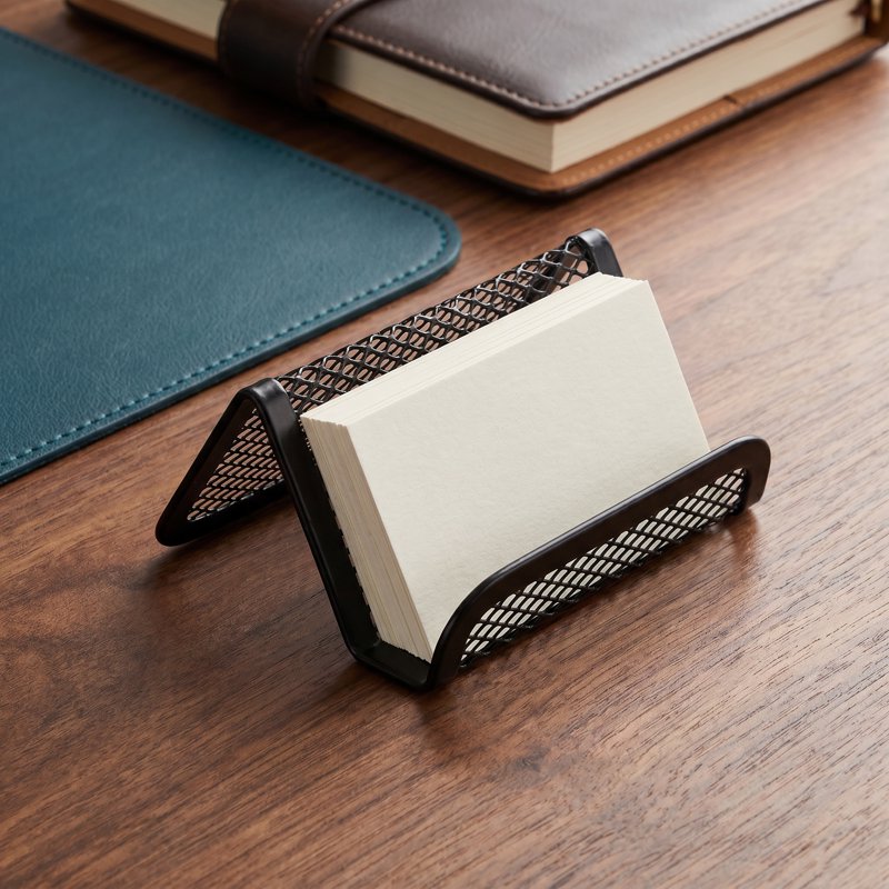 Metal Mesh Business Card Holder 2 Pack - Desktop Organizer for Office & Networking