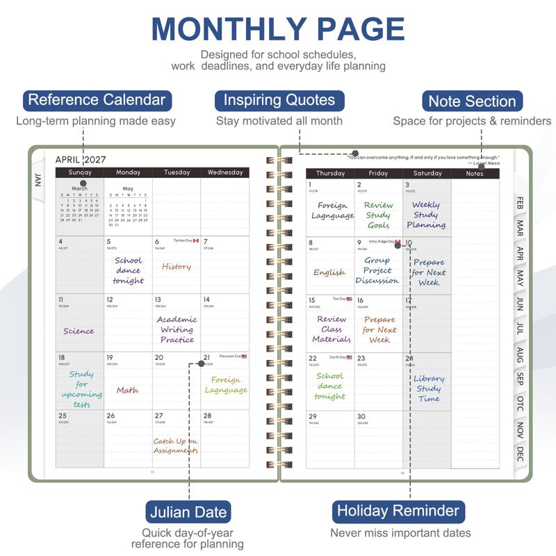 2027 Weekly Monthly Planner Notebook with Tabs - Durable Hardcover, Compact Size