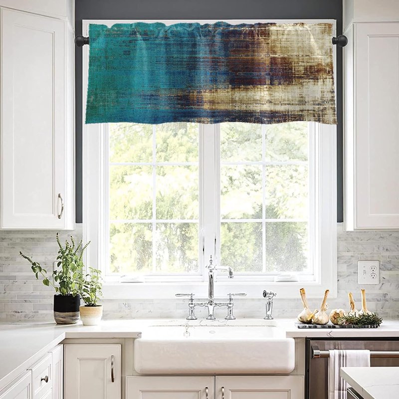 Vintage Window Valances 2 Pack - Adjustable 18x52 Inch Blackout Drapes for Living Room & Kitchen