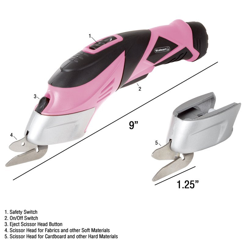 Cordless Power Scissors with 3.6V NiCad/Lithium-Ion Battery – Stalwart (Pink)