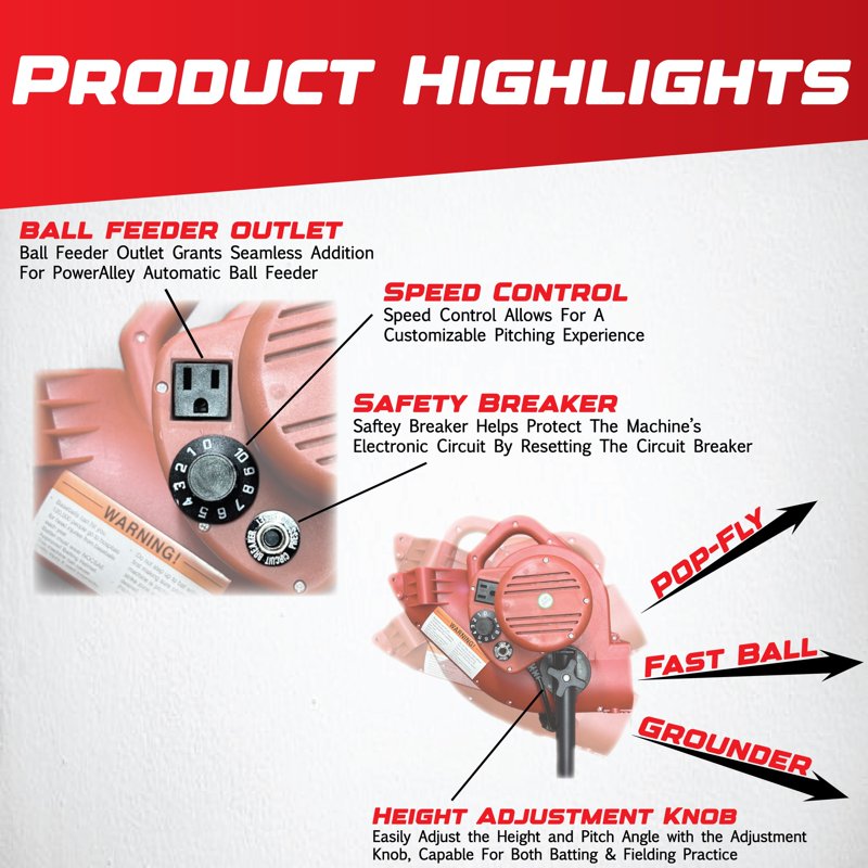 Baseball Pitching Machine - Adjustable Speed Up to 45 MPH for Batting Practice