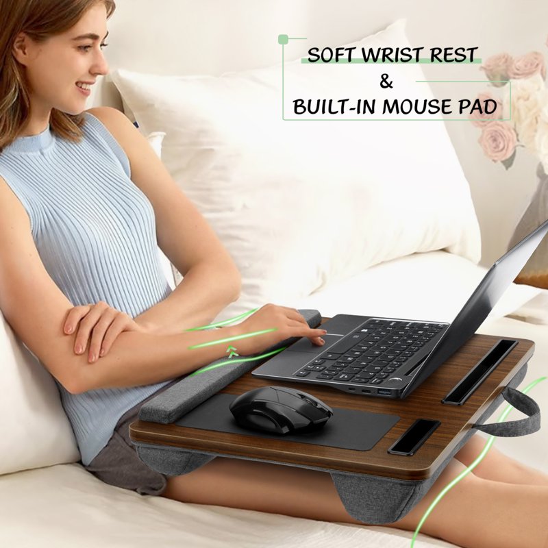 Lap Desk with Dual Cushion Ledge & Mouse Pad - 21.6in Portable Computer Stand, Brown (Variation: Brown)