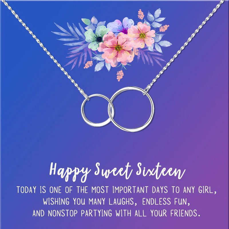 Sweet Sixteen Jewelry Gift Set with Necklace and Card - Silver Infinity Rings - Gift for Her & Daughter