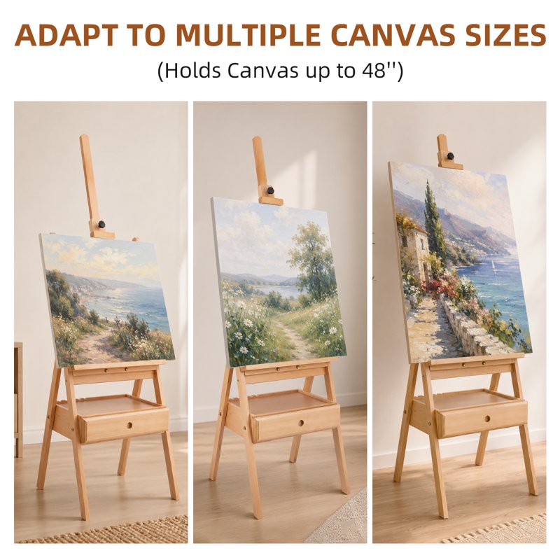 Adjustable Artist Easel with Storage Drawer - Studio Beechwood Stand for Canvases Up to 35 Inch