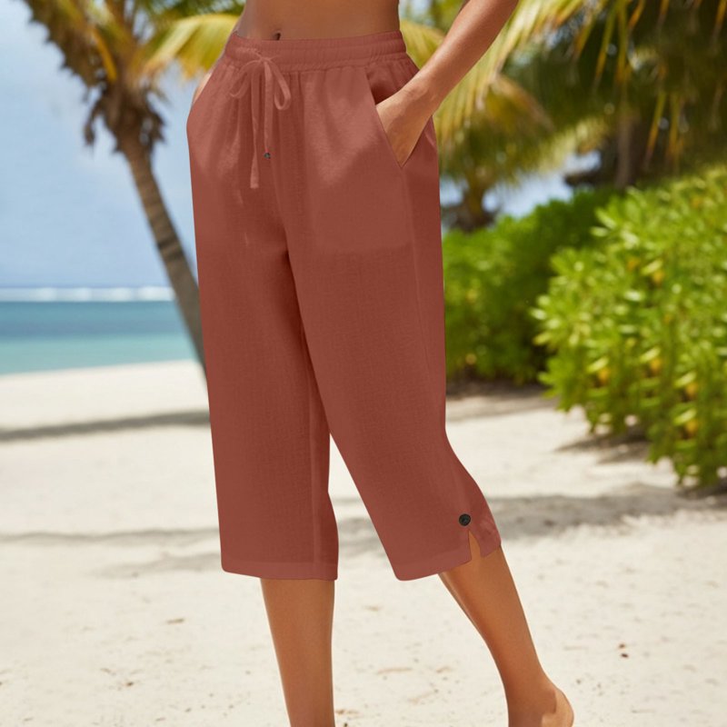 Women's Wide Leg Capris with Pockets - Summer Casual Stretchy Work & Golf Pants