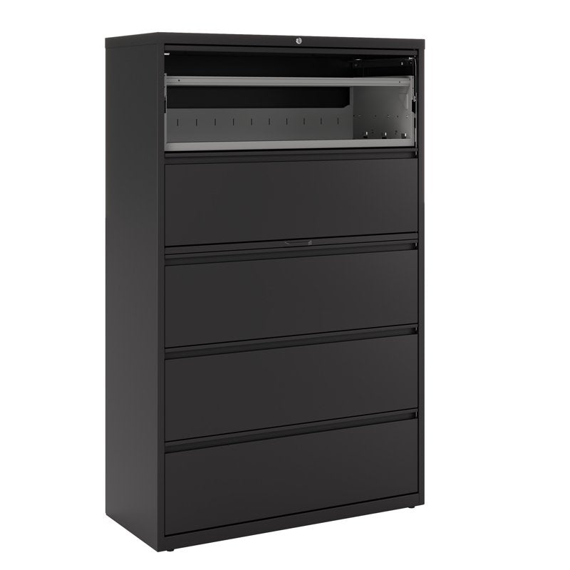 42-Inch Wide Metal 5-Drawer Lateral File Cabinet in Black - Heavy Duty Office Storage