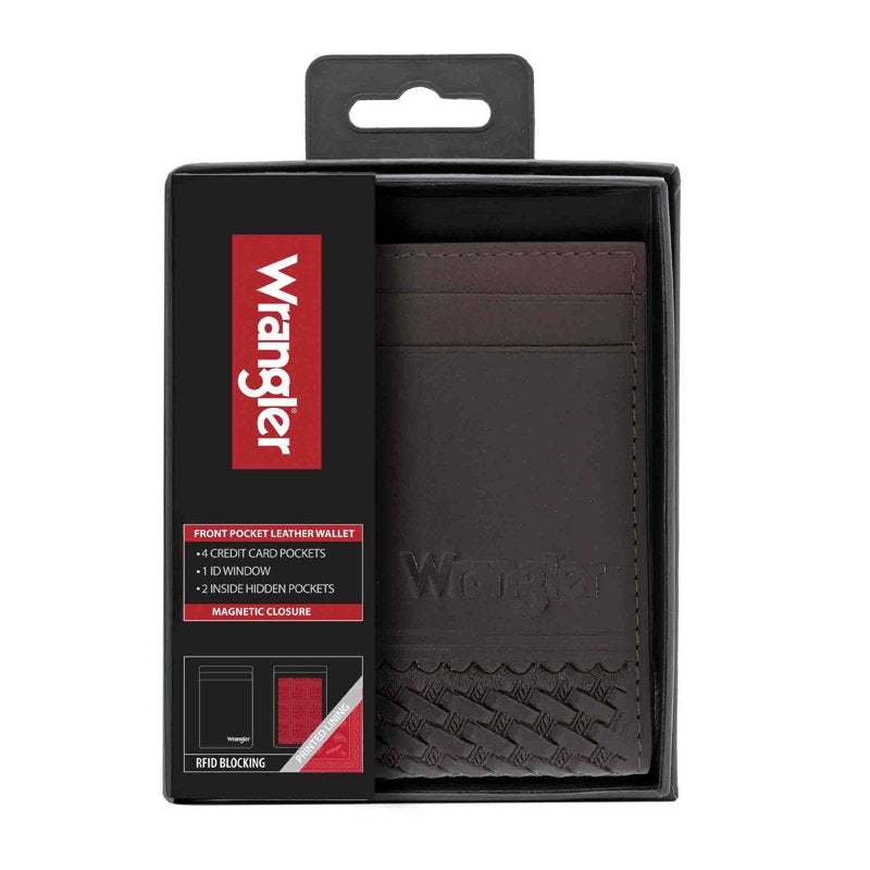Men's Genuine Leather Wallet with Magnetic Closure and Basket Weave Design