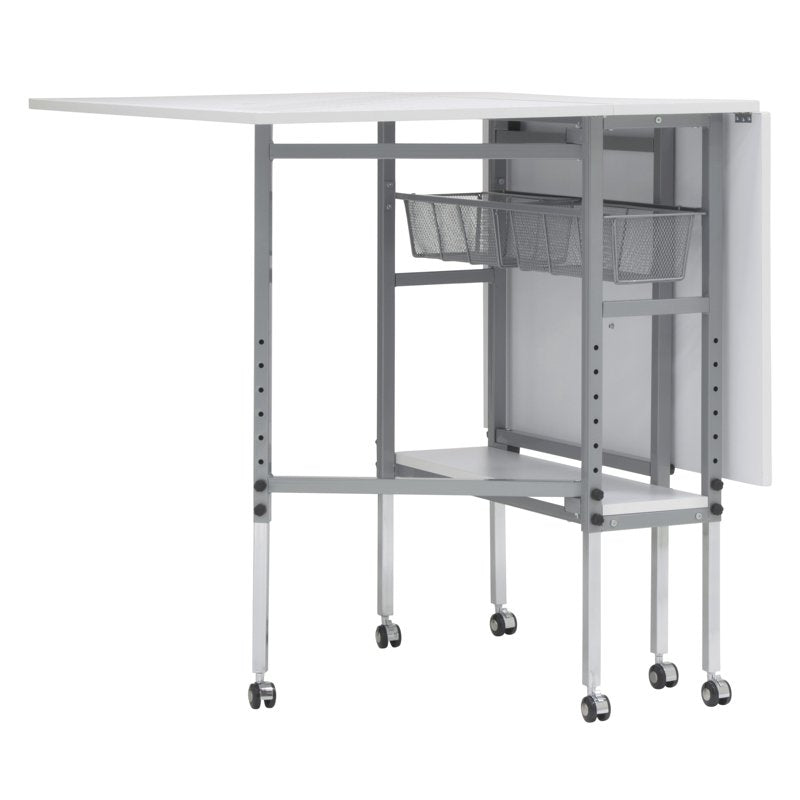 Height Adjustable Foldable Craft Table with Sewing Storage and Cutting Grid