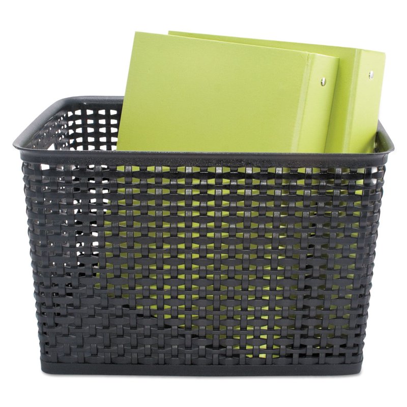 Plastic Weave Storage Bins - 13.5 x 10.5 x 8.8 Inches, Black, 2 Pack