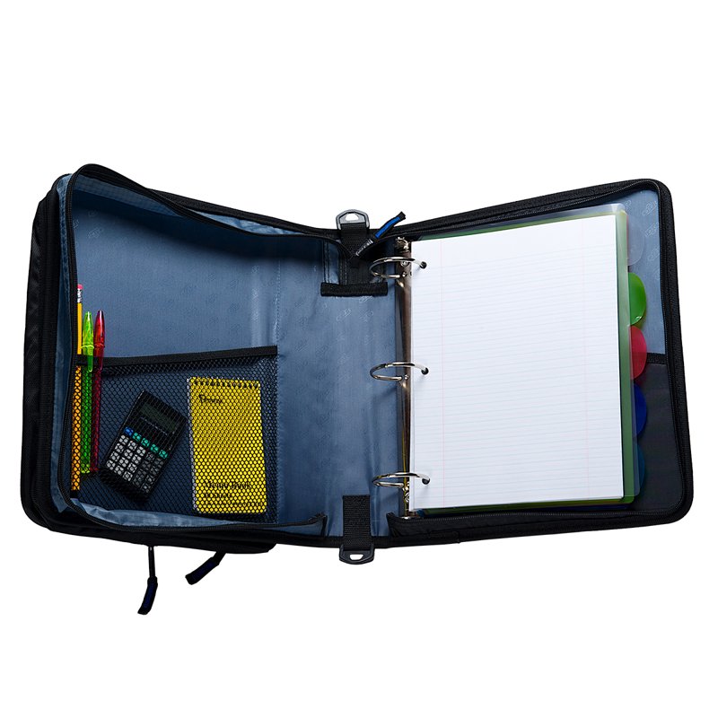 2-Inch Zipper Binder with Ring Storage for School & Office - Black