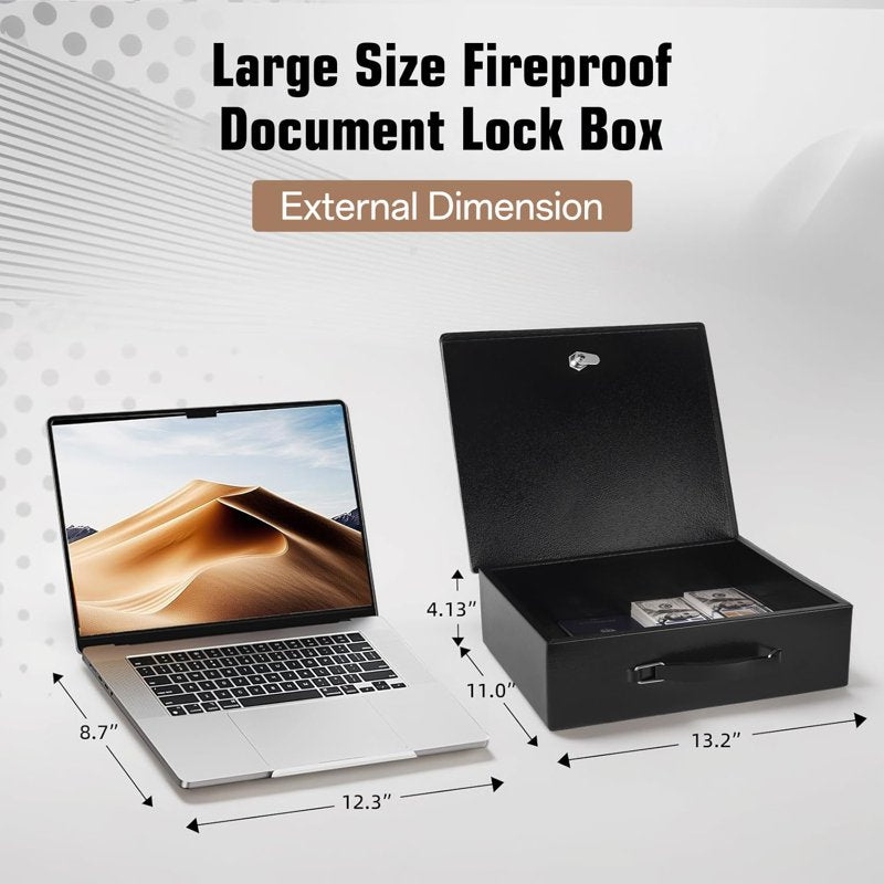 Fireproof Document Safe Box with Key Lock - Portable Fire-Resistant Safe for Personal Items