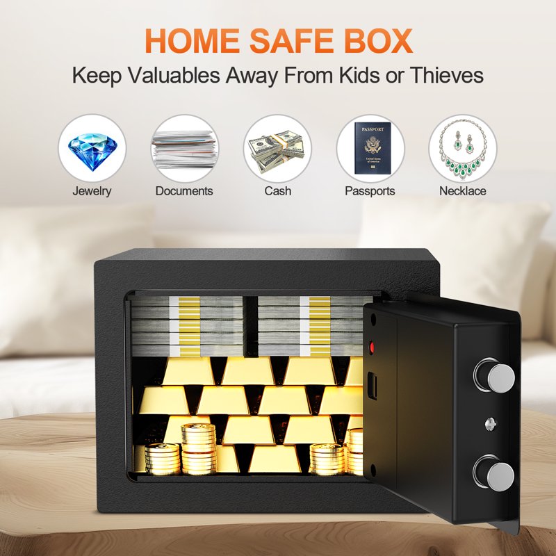 Digital Security Safe Box for Home Office Hotel with Keypad & Keys 0.25 Cu Ft