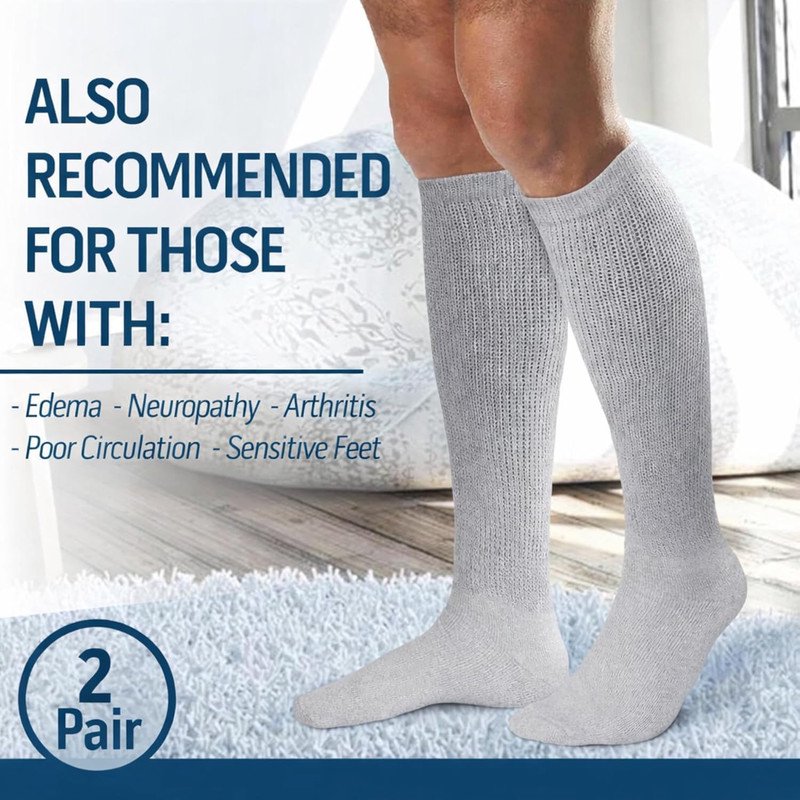 Diabetic Over-the-Calf Knee High Socks - Non-Binding Cushioned Cotton 6 Pairs