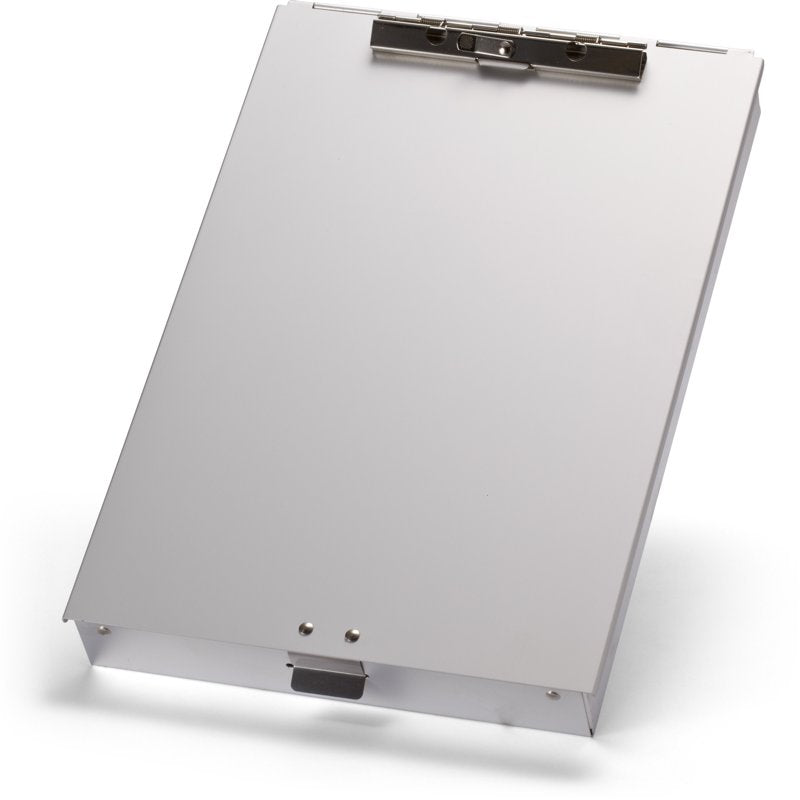 Aluminum Clipboard with Steel Clip and Storage Compartments, 8.5 x 12 inches
