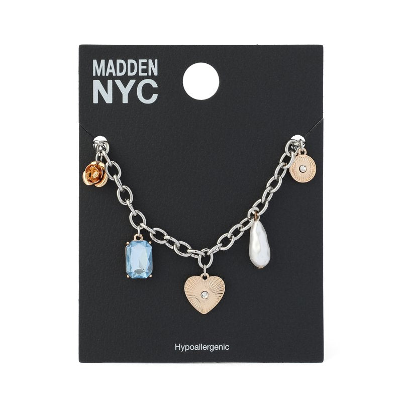 Women's Crystal Heart Charm Bib Necklace - Adjustable, Elegant Jewelry