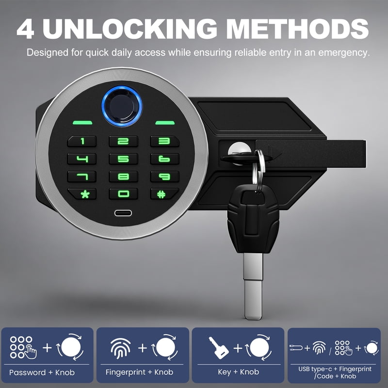10-12 Fingerprint Gun Safe, Large Unassembled Biometric Safe with Inner Cabinet & DIY Sticker - 15D x 17.7W x 54.3H
