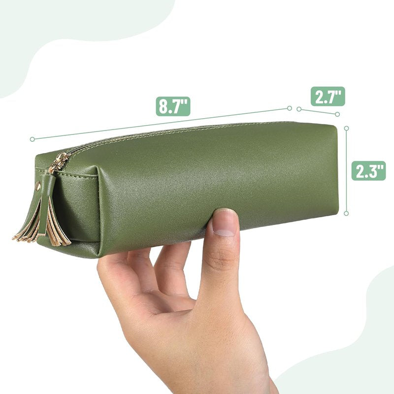 PU Leather Pencil Case with Zipper & Tassel - Small, Stylish Organizer for Pens & Accessories