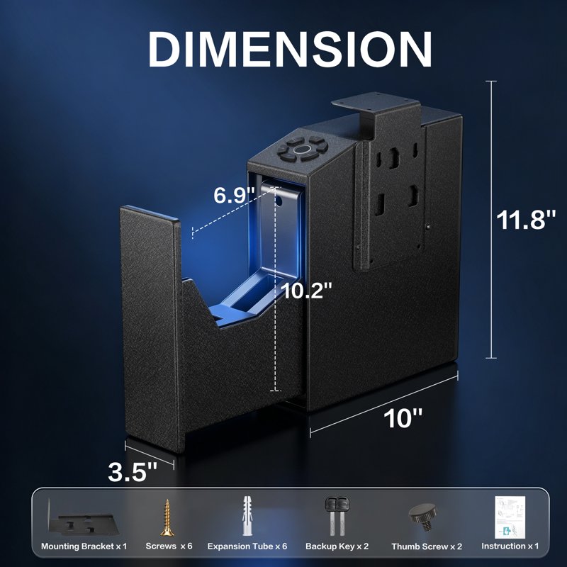 Biometric Gun Safe with Fingerprint App Control Wall Mount Digital Security Safe