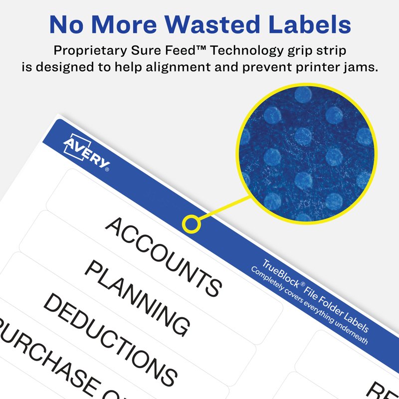 File Folder Labels 2/3 x 3-7/16 Inch White Permanent Adhesive 750 Pack
