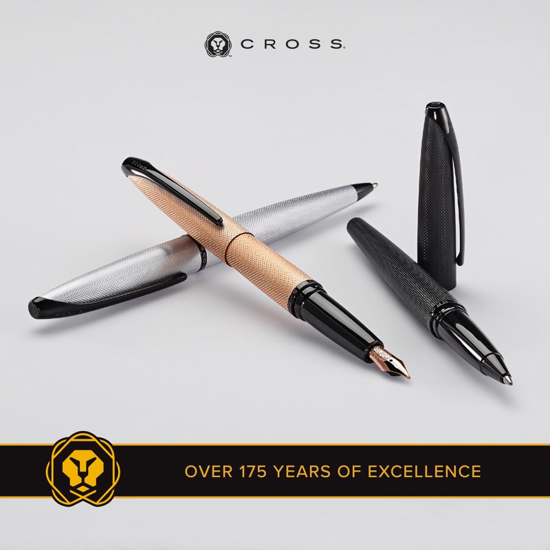 Cross ATX Brushed Rose Gold Ballpoint Pen with Diamond-Pattern Engraving and Polished Black PVD