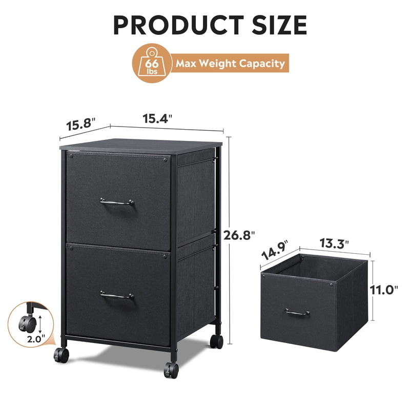 2-Drawer Mobile File Cabinet with Casters for Home Office Storage