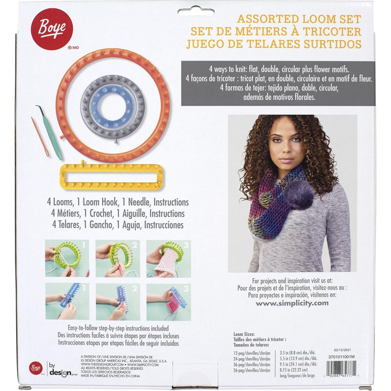 Assorted Loom Set for Knitting & Crafting - 6 Pieces with Plastic Circular & Rectangular Loops