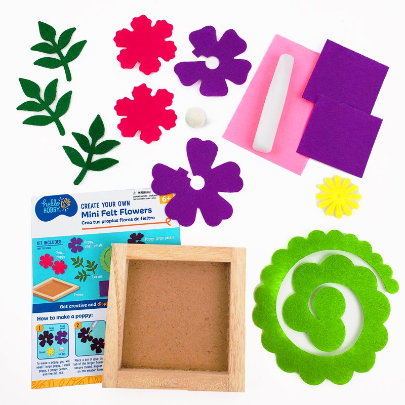 Mini Felt Flower Craft Kit with Wooden Frame for Kids & Teens