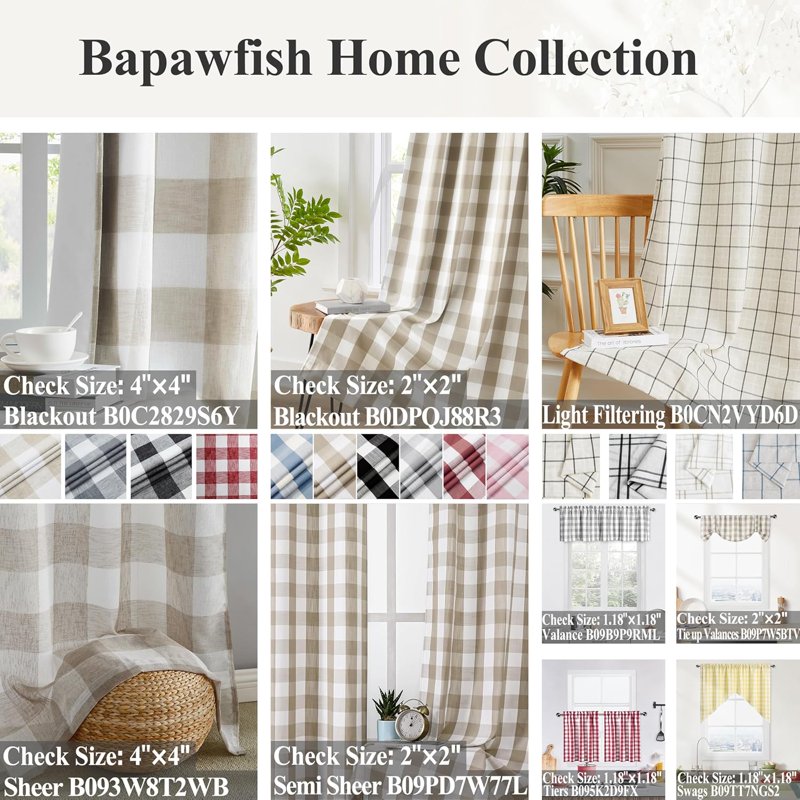 Buffalo Plaid Check Window Curtain Panels - Rustic Gingham Farmhouse Style, 2 Panels, 40x84 Inches