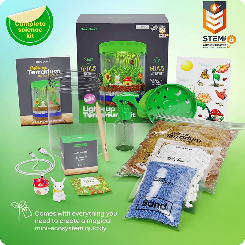 LED Light-Up Terrarium Kit for Kids Educational Science Craft Set - Grow Plants & Create Magical Display