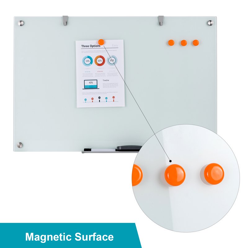 Glass Magnetic Whiteboard Frameless Wall-Mounted Dry Erase Board for Office & Home
