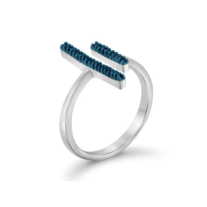 Sterling Silver Blue Diamond Open Ring for Women - Elegant Everyday Jewelry