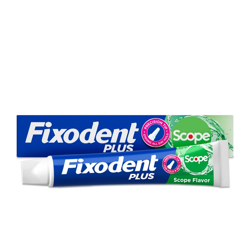 Denture Adhesive Cream with Scope Flavor, 2 oz - Strong Hold & Breath Bacteria Shield