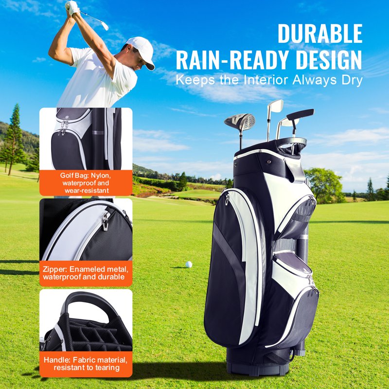 KFFKFF Golf Bag 14-Way Organizer 36" with Pockets, Nylon, Handles, Dust Protection — Variation: 36" 7Pockets Black