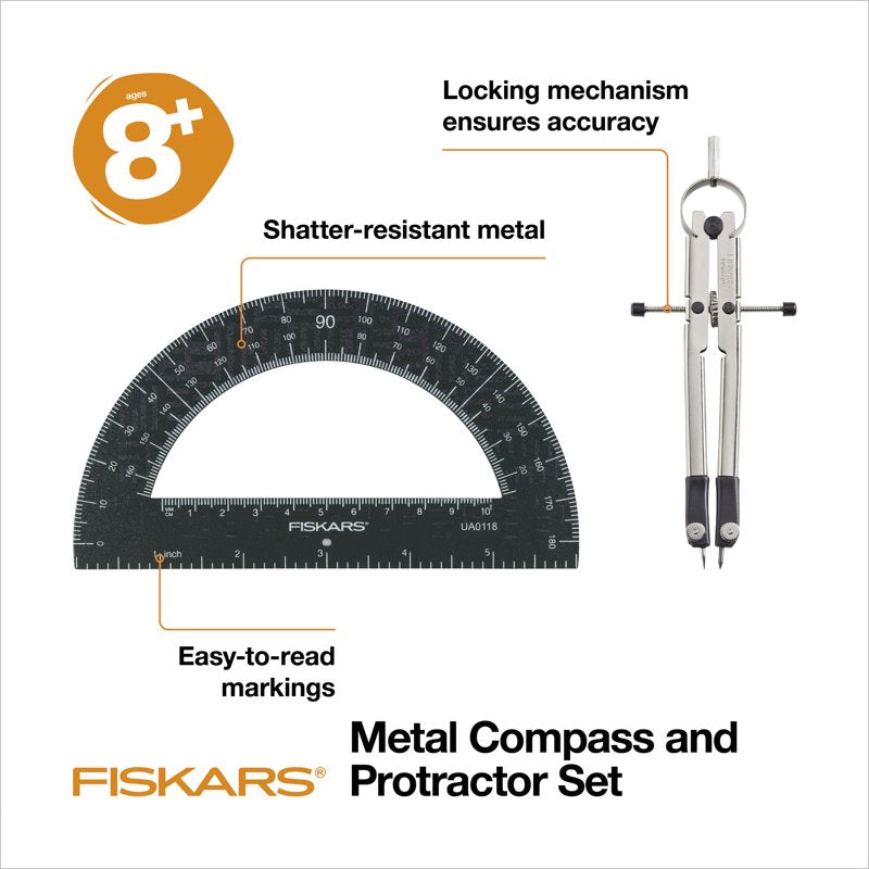 12-Inch Metal Compass with Protractor for Geometry & Math Supplies