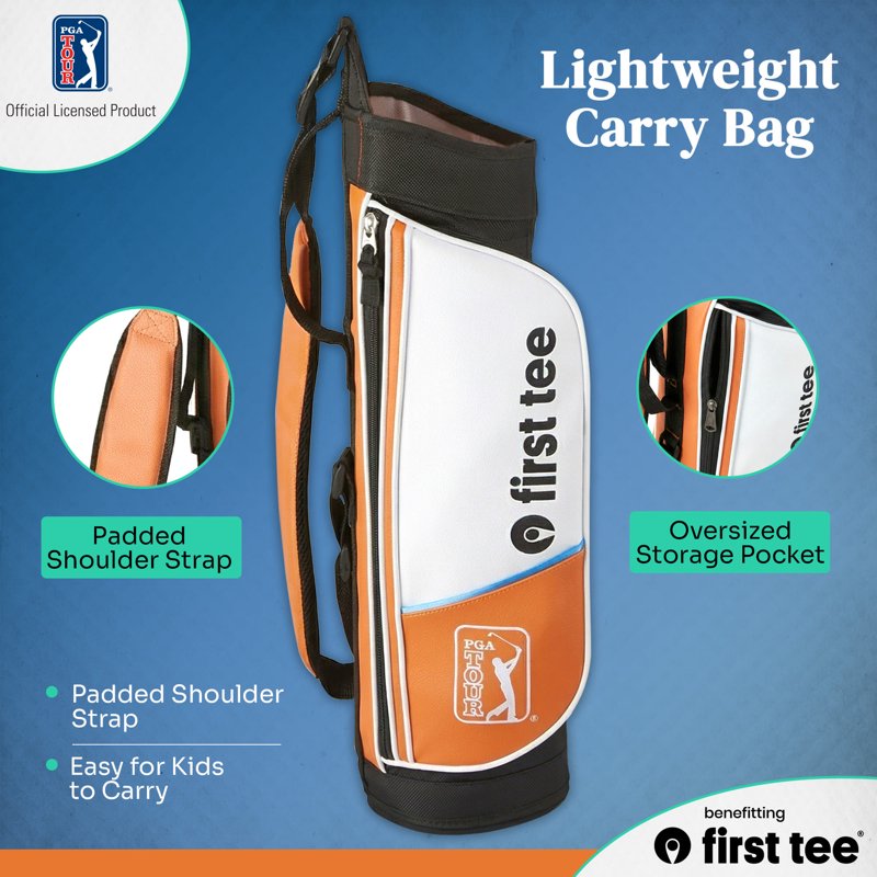 PGA TOUR x First Tee Junior Golf Club Set - Right Handed, 5-Piece with Carry Bag, Height 3'6"–4'1", Orange