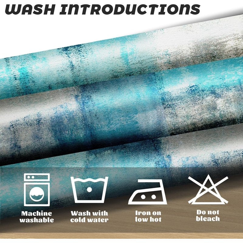Modern Abstract Kitchen Valance Curtains - Turquoise Grey Window Treatment 18x52 inches